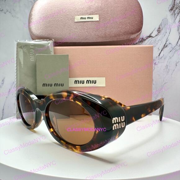 New MIU MIU Sunglasses Brown Tortoise Oval Womens Reverie main image 10